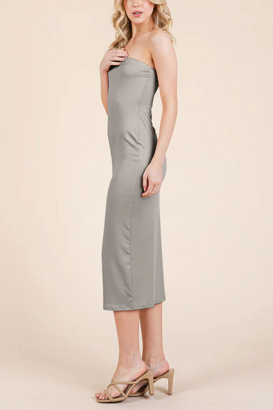Basic Double-Layered Midi Tube Dress - Image 4