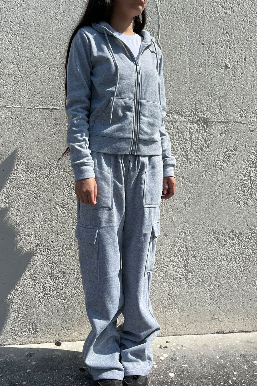 Basic Fleece Cargo Wide Straight Leg Sweatpants - Image 4