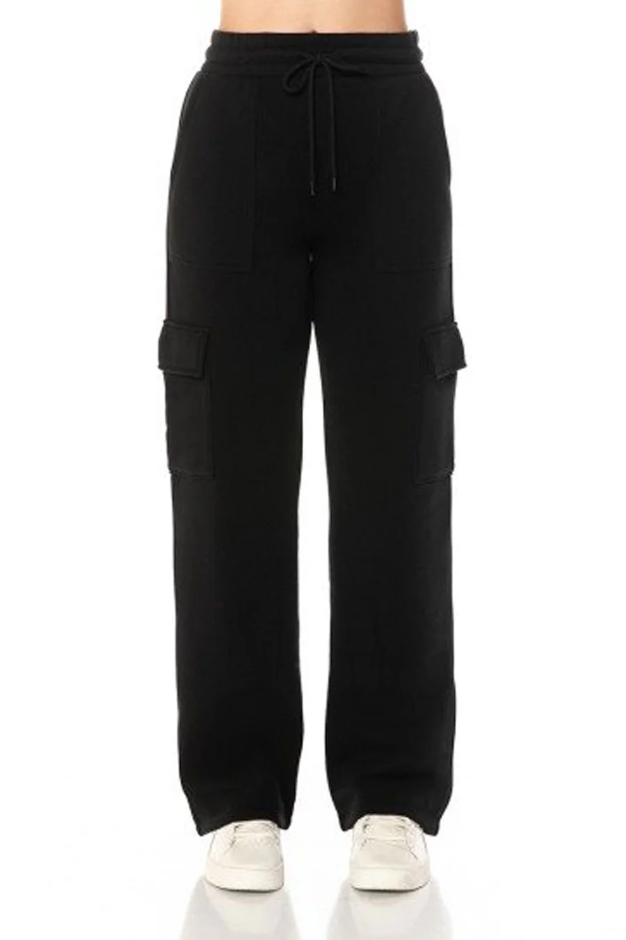 Basic Fleece Cargo Wide Straight Leg Sweatpants - Image 7