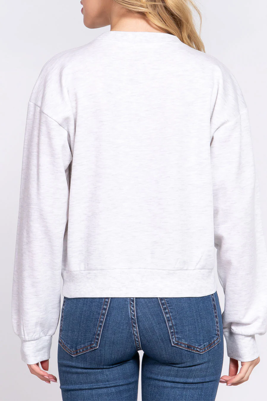 Basic Fleece French Terry Long Sleeve Round Neck Crop Sweatshirt - Image 11