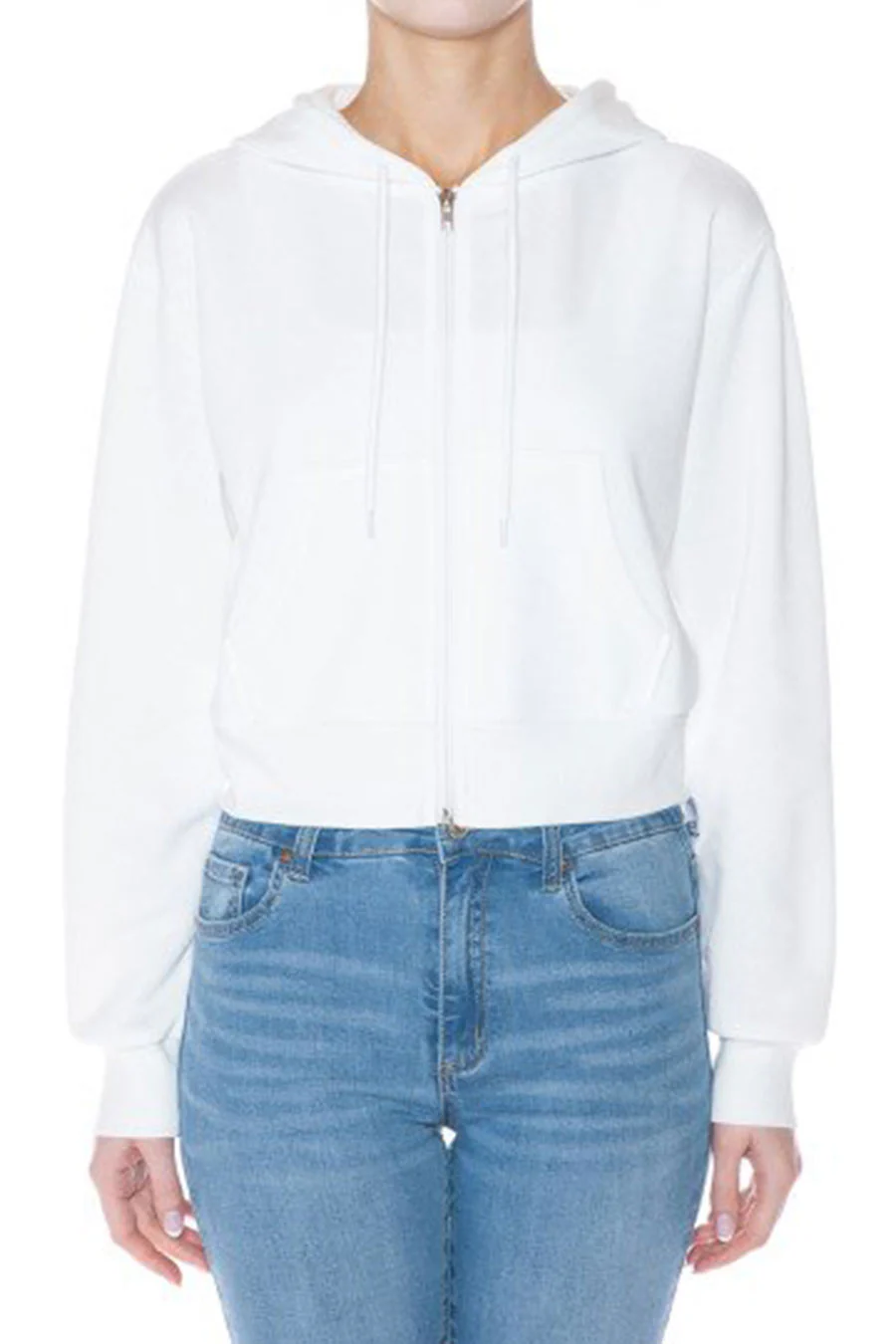 Basic Fleece Zip-Up Crop Hoodie Sweatshirt Jacket - Image 3