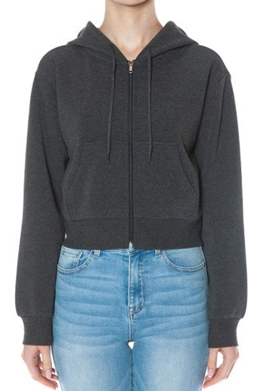 Basic Fleece Zip-Up Crop Hoodie Sweatshirt Jacket - Image 4