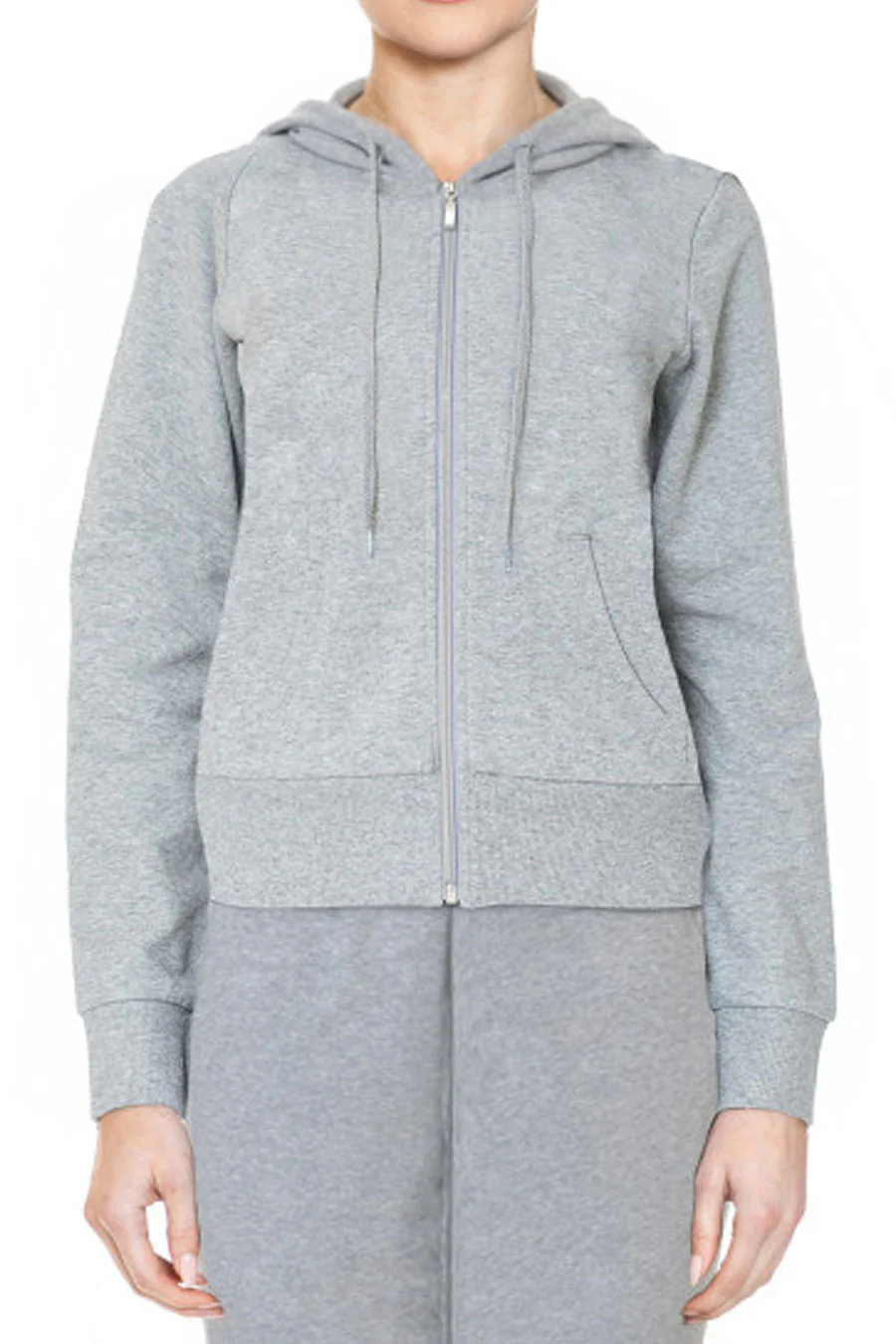 Basic Fleece Zip Up Long Sleeve Hoodie Jacket with Kangaroo Pocket - Image 5