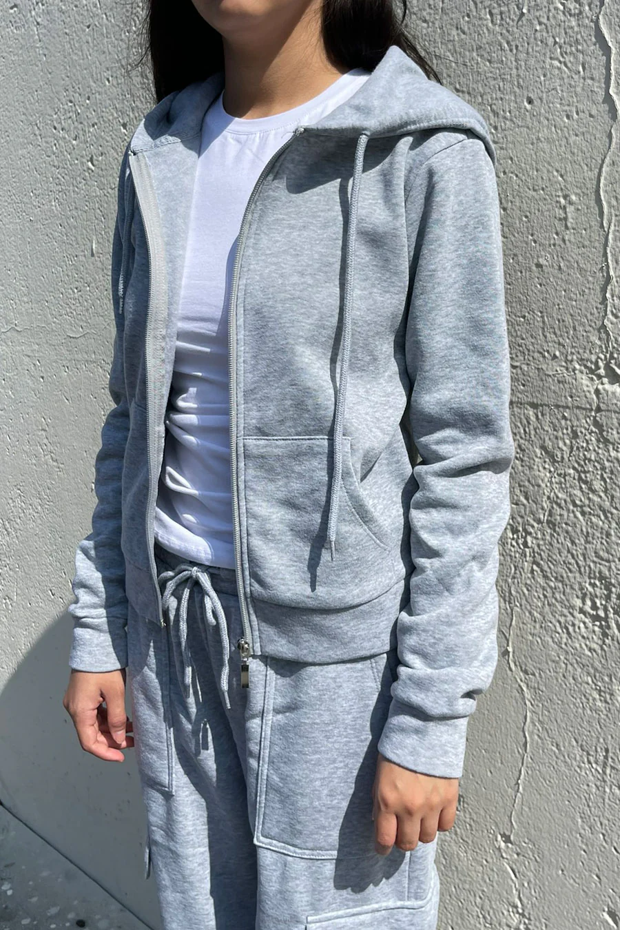 Basic Fleece Zip Up Long Sleeve Hoodie Jacket with Kangaroo Pocket - Image 9