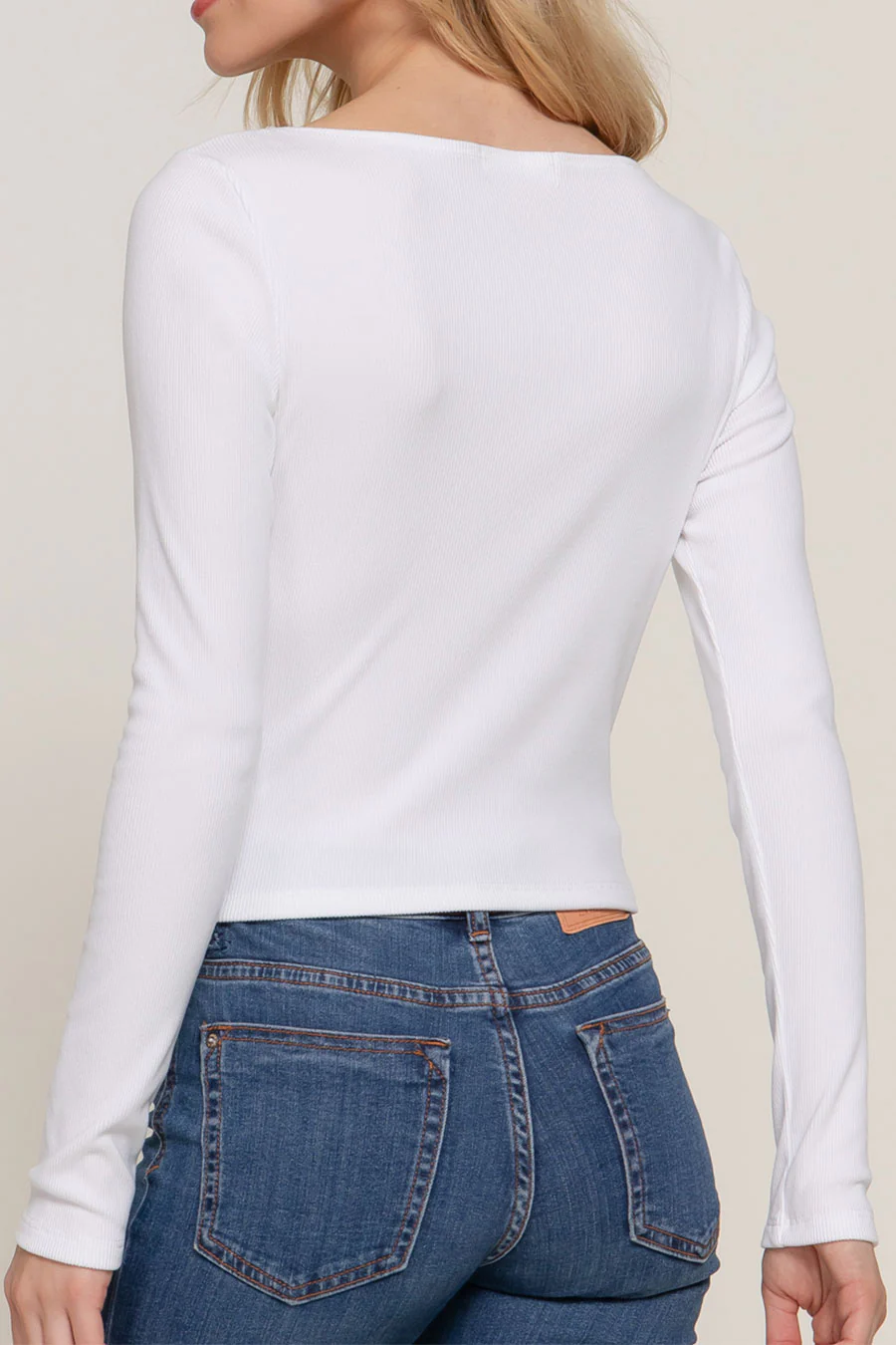 Basic Long Sleeve Boat Neck Brushed Rib Knit Top - Image 6