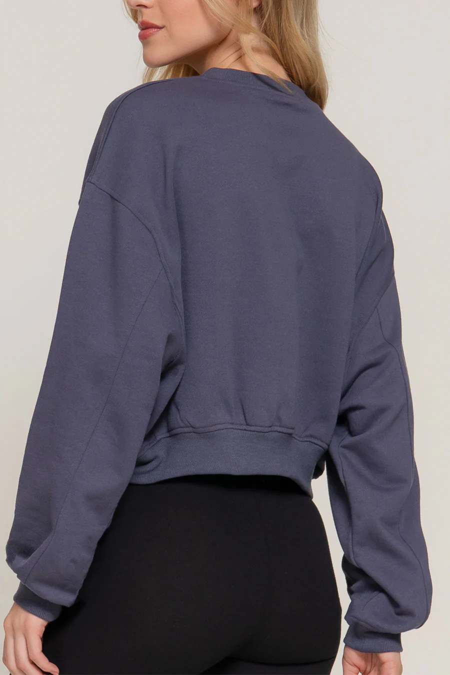 Basic Long Sleeve Crew Neck Cropped Pullover Sweatshirt - Image 6