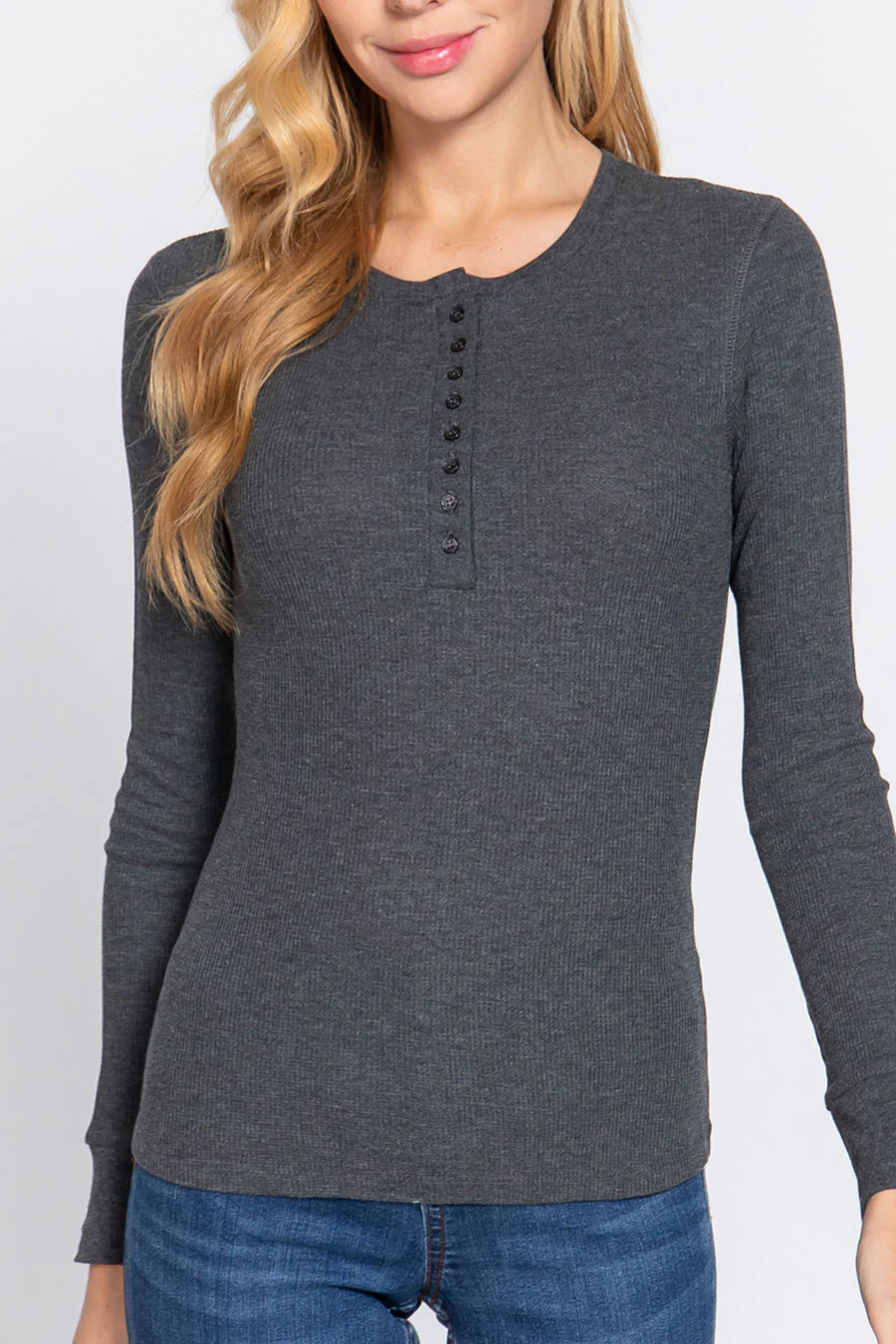 Basic Long Sleeve Henley Thermal Top - Image 5