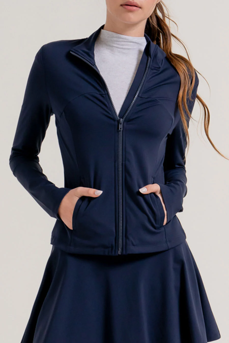 Basic Long Sleeve Mock Neck Zip Front Activewear Jacket - Image 5