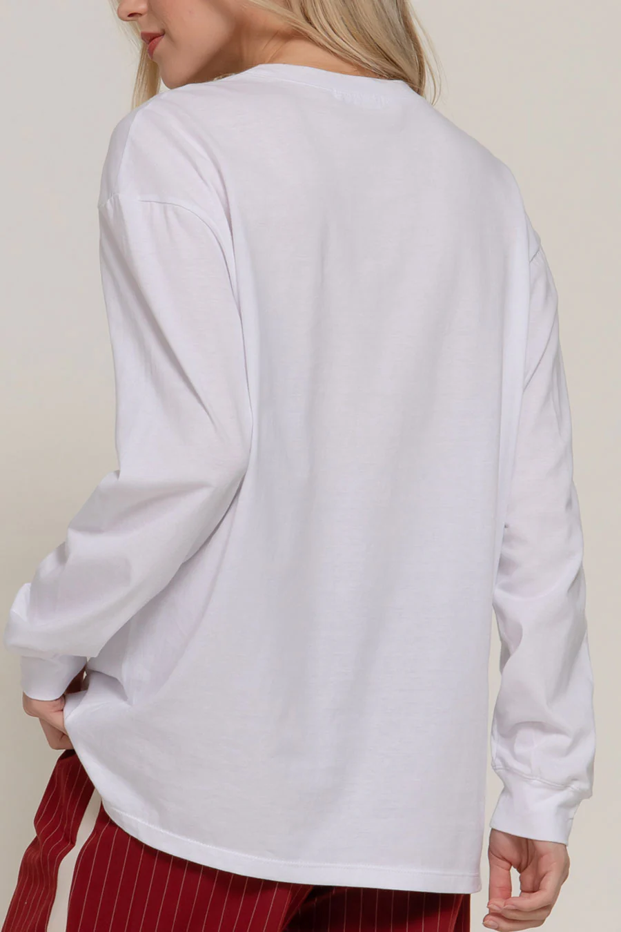 Basic Long Sleeve Round Neck Oversized Cotton Tee - Image 8