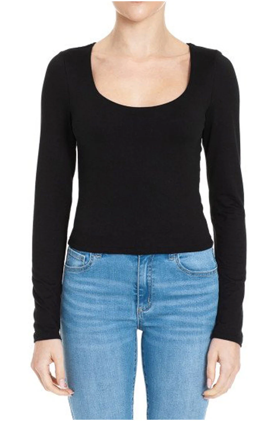 Basic Long Sleeve Scoop Neck Double-Layered Crop Top - Image 6