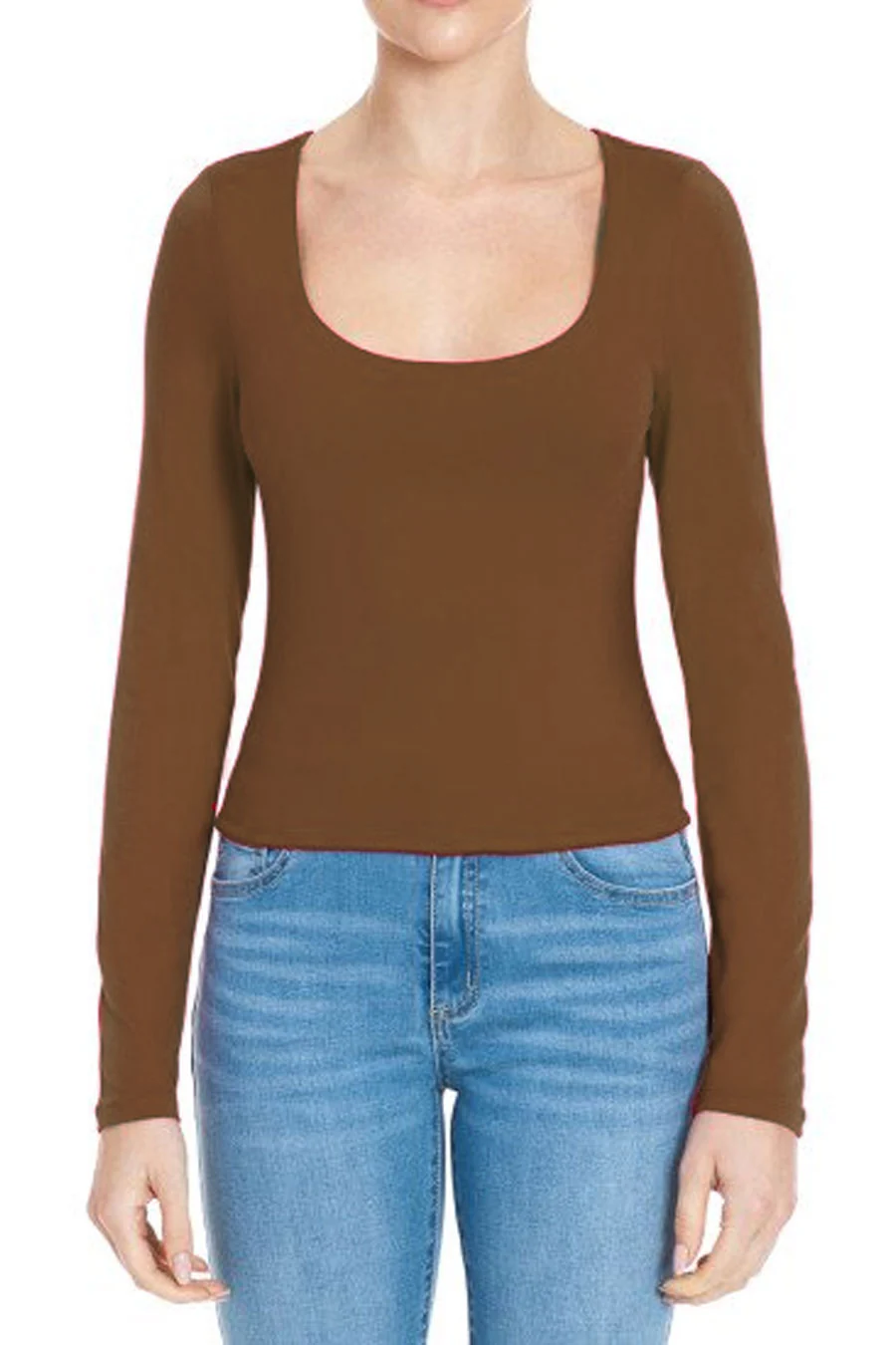 Basic Long Sleeve Scoop Neck Double-Layered Crop Top - Image 8