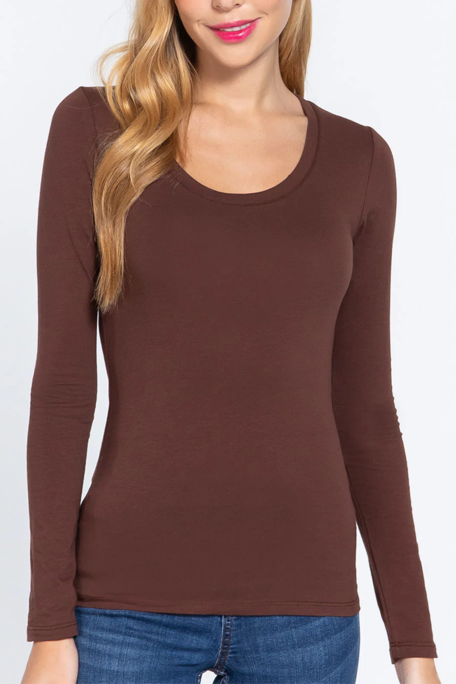 Basic Long Sleeve Scoop Neck T-Shirt Top - Image 22
