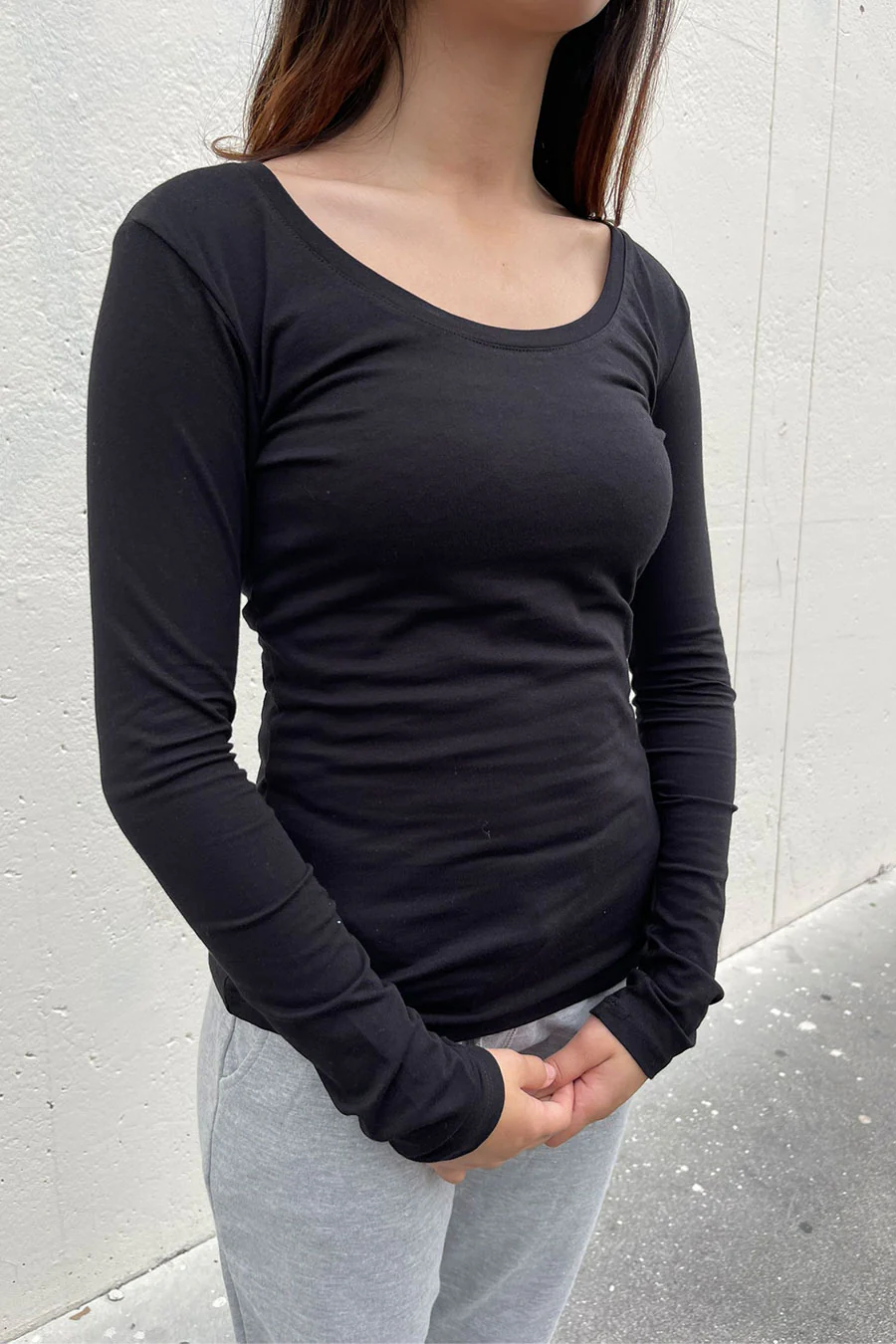 Basic Long Sleeve Scoop Neck T-Shirt Top - Image 3