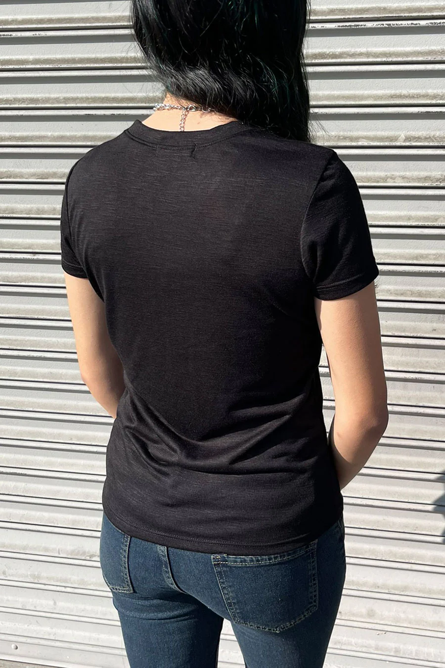 Basic Los Angeles Print Graphic Short Sleeve Fitted Slub Tee - Image 3