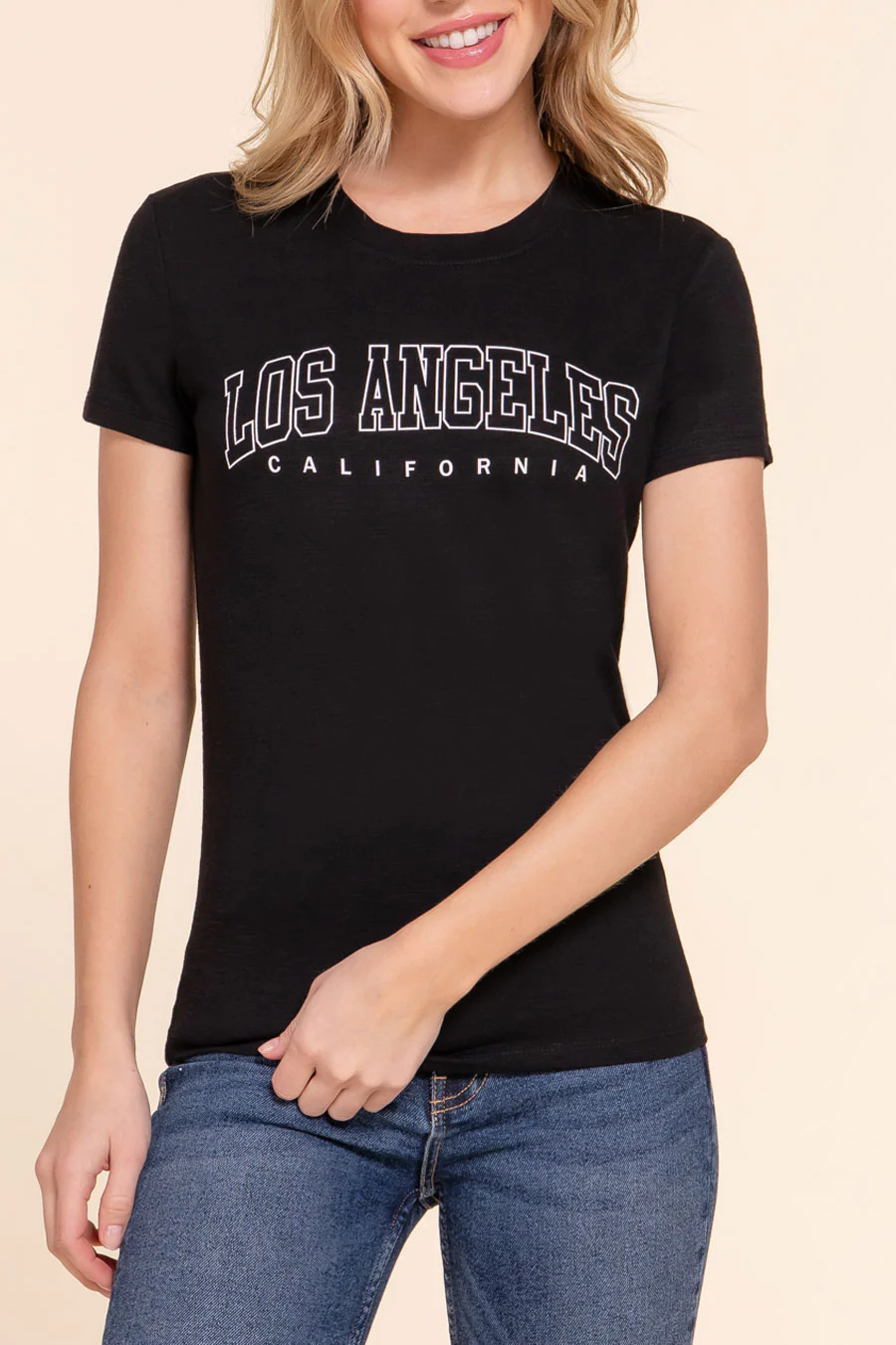 Basic Los Angeles Print Graphic Short Sleeve Fitted Slub Tee - Image 5