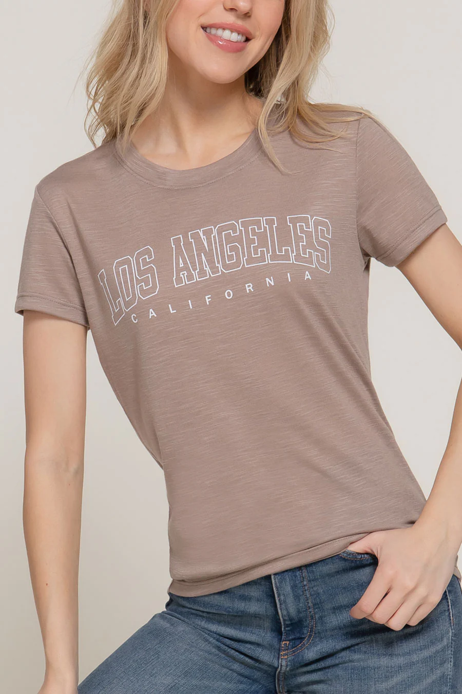 Basic Los Angeles Print Graphic Short Sleeve Fitted Slub Tee - Image 6
