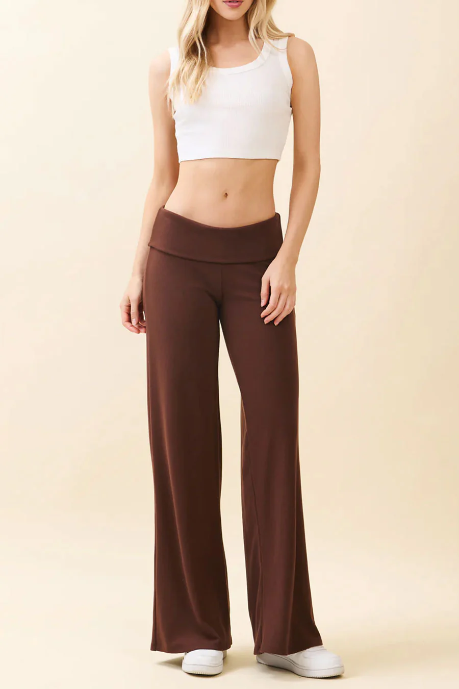 Basic Low-Rise Soft Wide Leg Fold Over Lounge Pants - Image 2