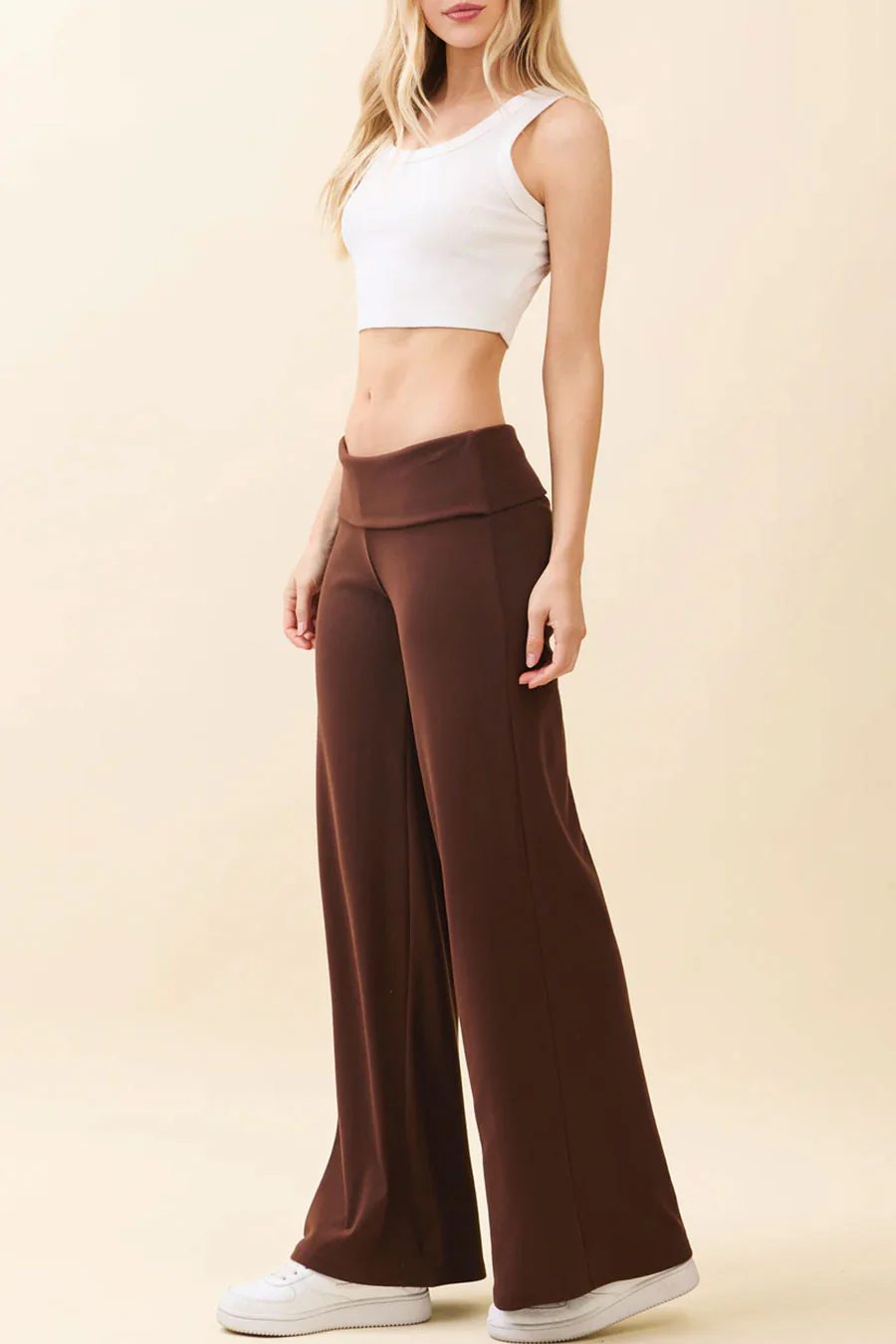 Basic Low-Rise Soft Wide Leg Fold Over Lounge Pants - Image 4