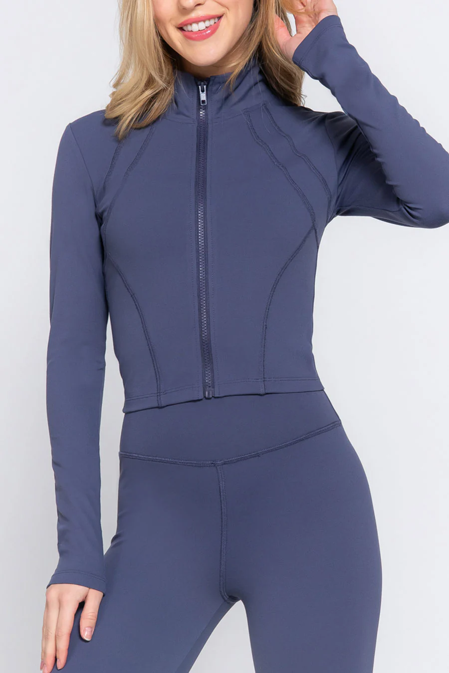 Basic Mock Neck Zip-Up Activewear Jacket - Image 11