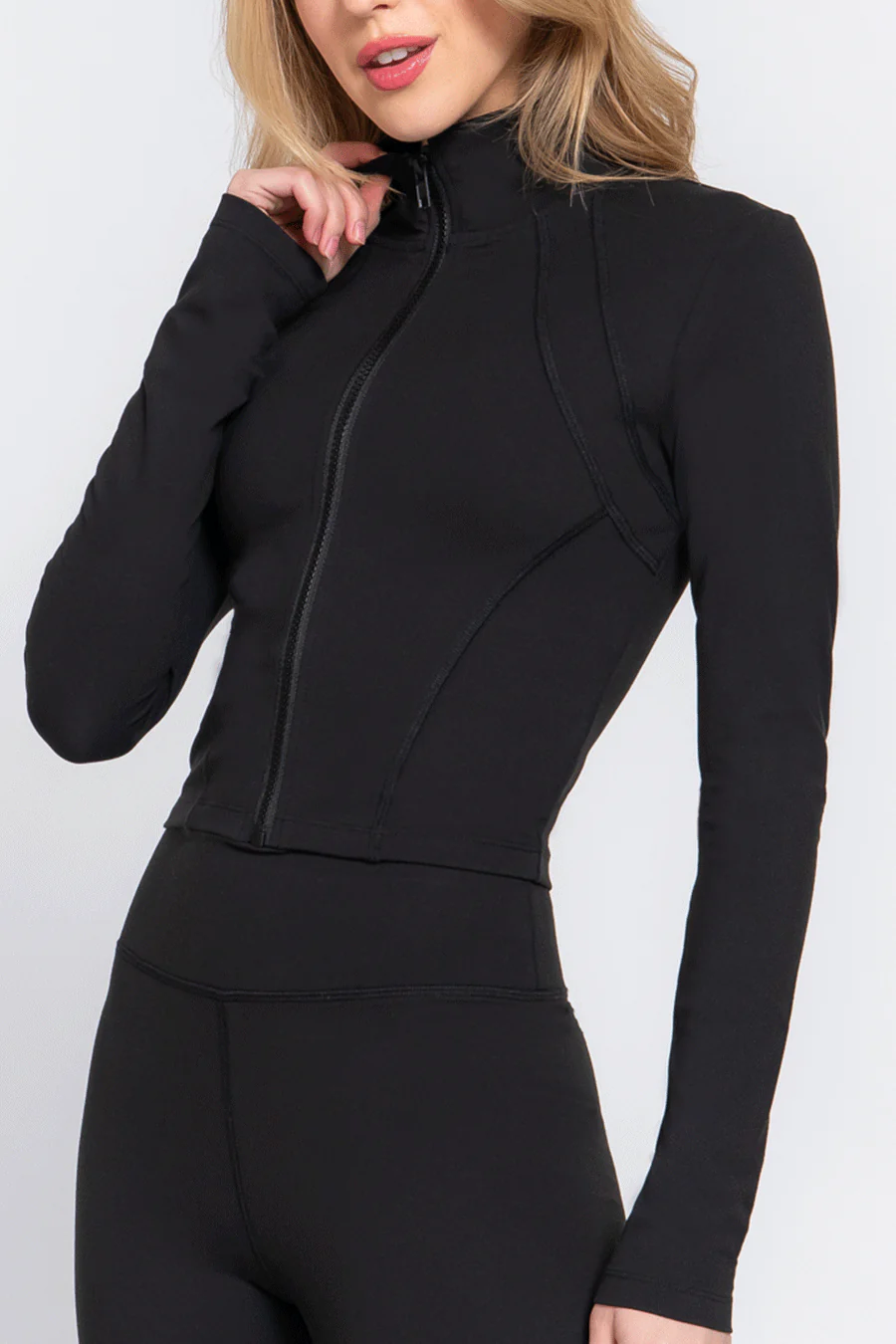Basic Mock Neck Zip-Up Activewear Jacket - Image 5