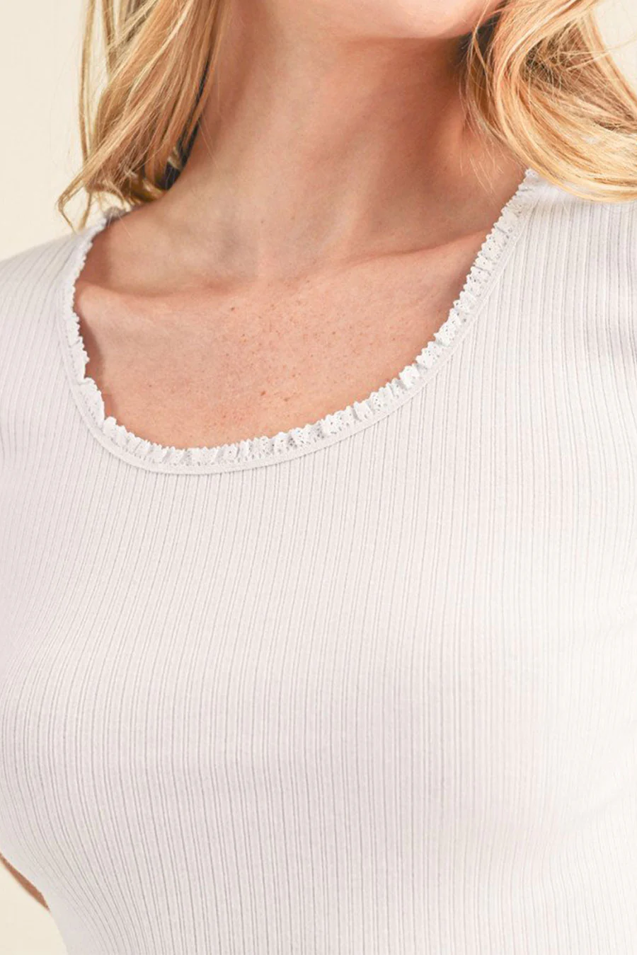 Basic Multi Rib Lettuce Edge Scoop Neck Short Sleeve Top - Image 5