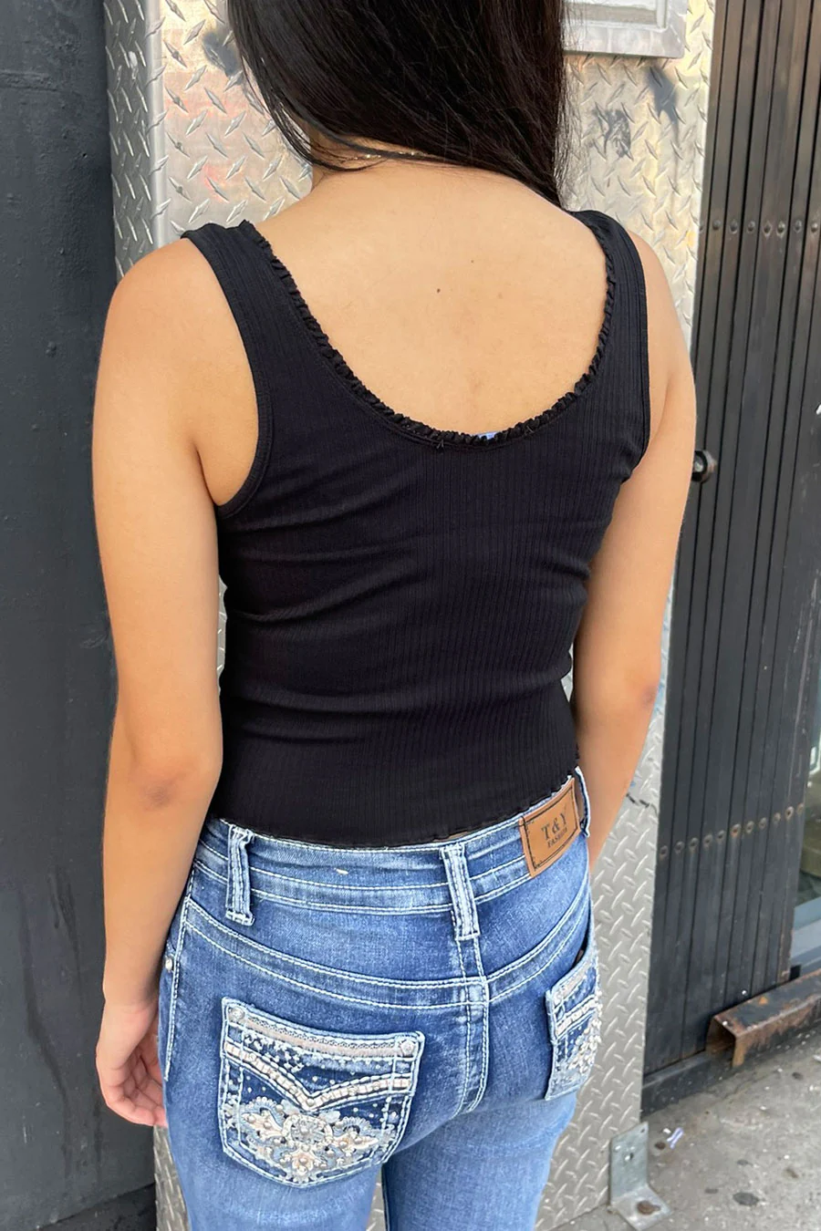 Basic Multi Rib Lettuce Edge Scoop Neck Sleeveless Tank Top - Image 4