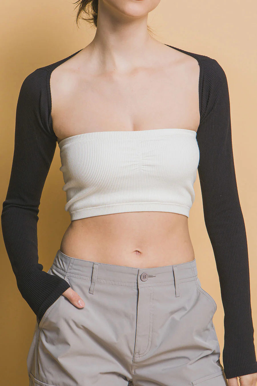 Basic Ribbed Knit Long Sleeve Bolero Top