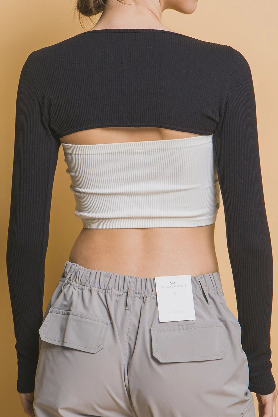 Basic Ribbed Knit Long Sleeve Bolero Top - Image 3