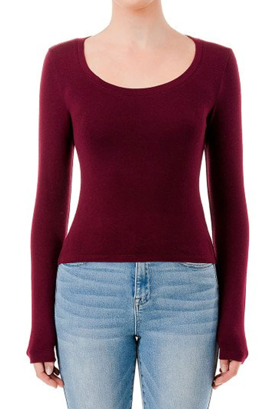Basic Scoop Neck Brushed Jersey Long Sleeve Top - Image 8