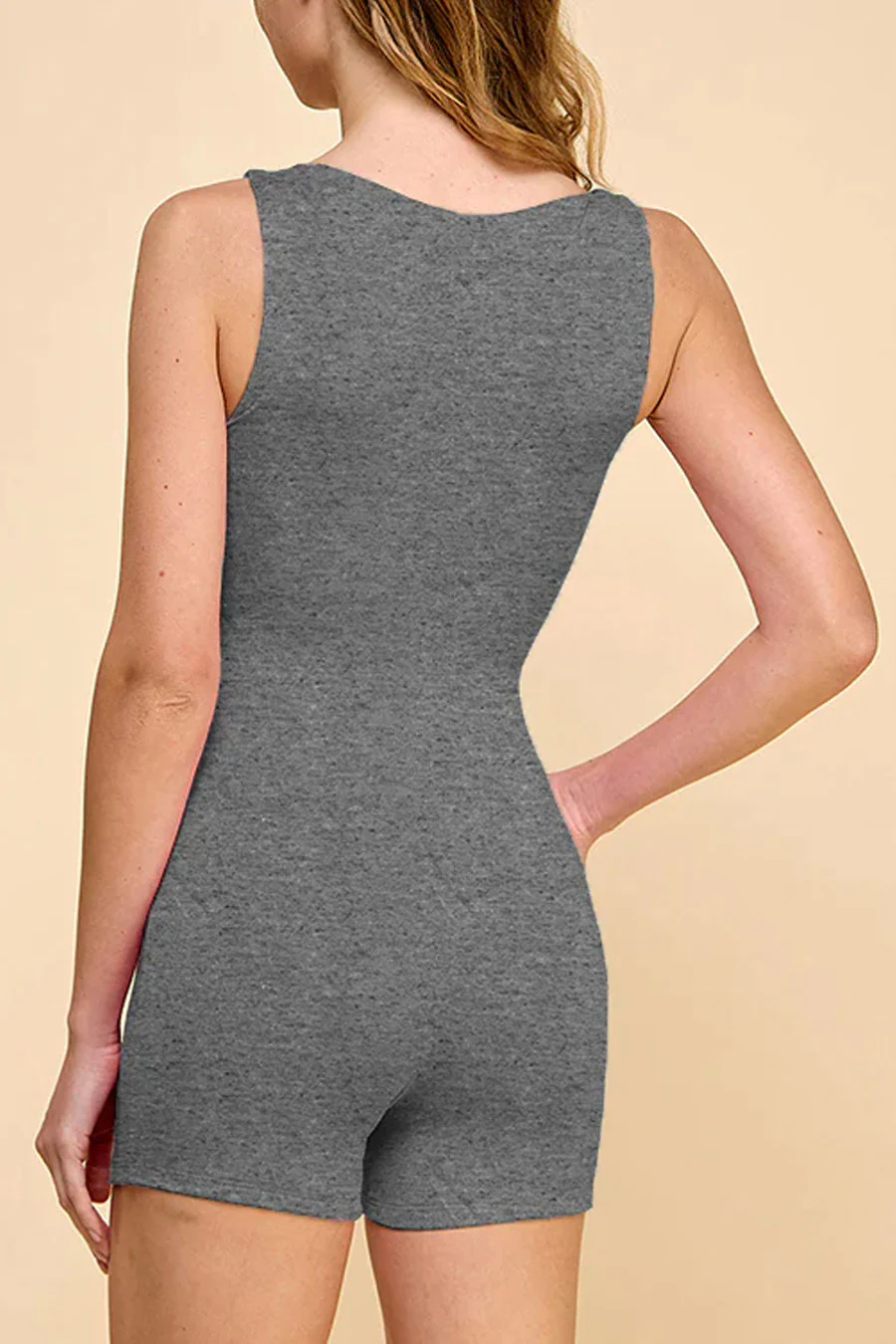 Basic Scoop Neck Double-Layered Sleeveless Tank Romper - Image 4