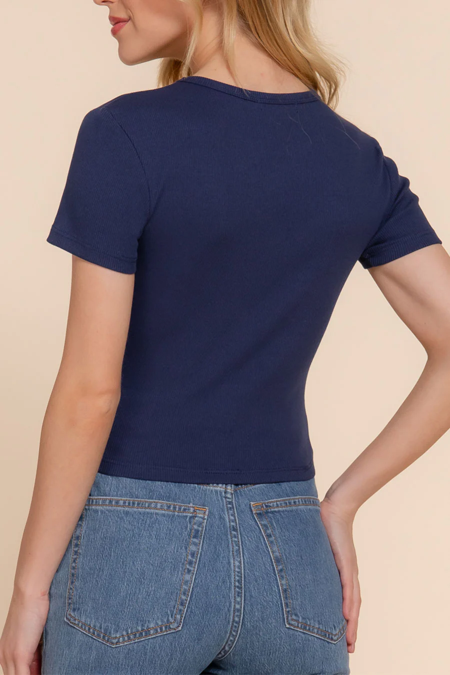 Basic Short Sleeve Cotton Baby Rib Tee - Image 10
