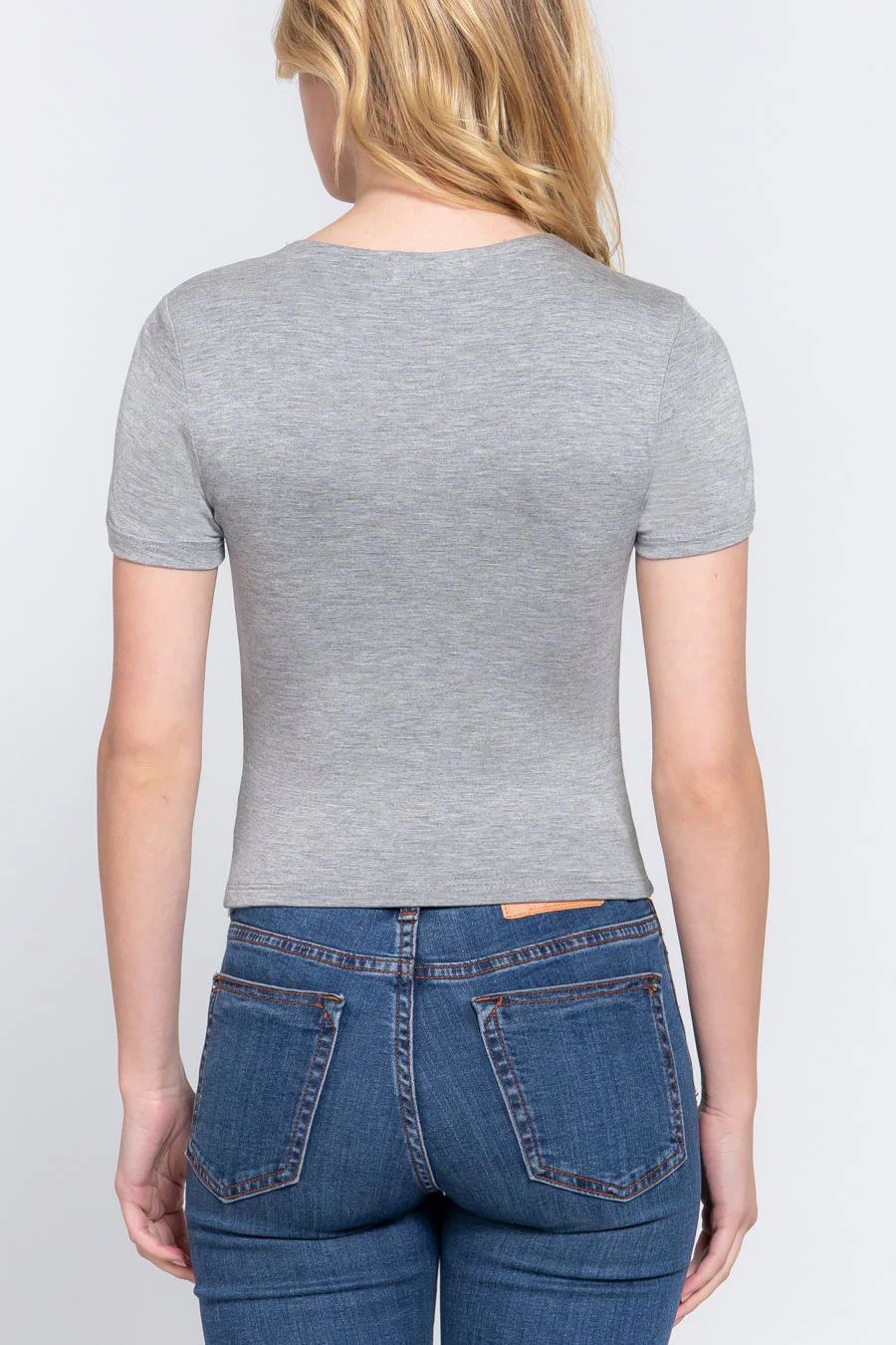 Basic Short Sleeve Crew Neck Double Layer Knit Top - Image 10