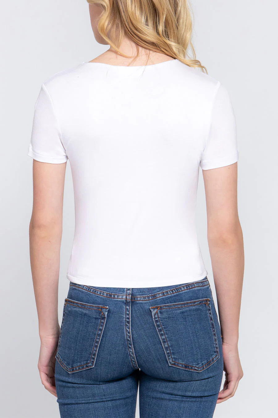 Basic Short Sleeve Crew Neck Double Layer Knit Top - Image 4