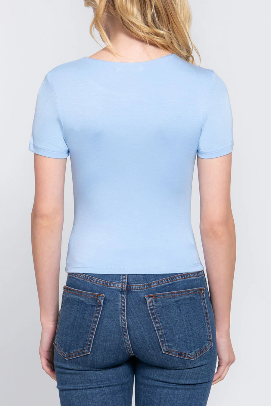 Basic Short Sleeve Crew Neck Double Layer Knit Top - Image 8