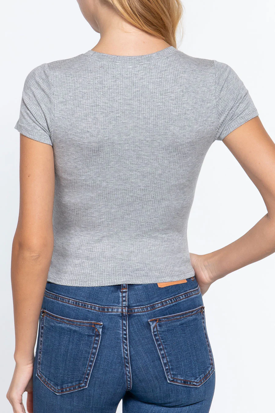 Basic Short Sleeve Crew Neck Rib Crop Top - Image 17