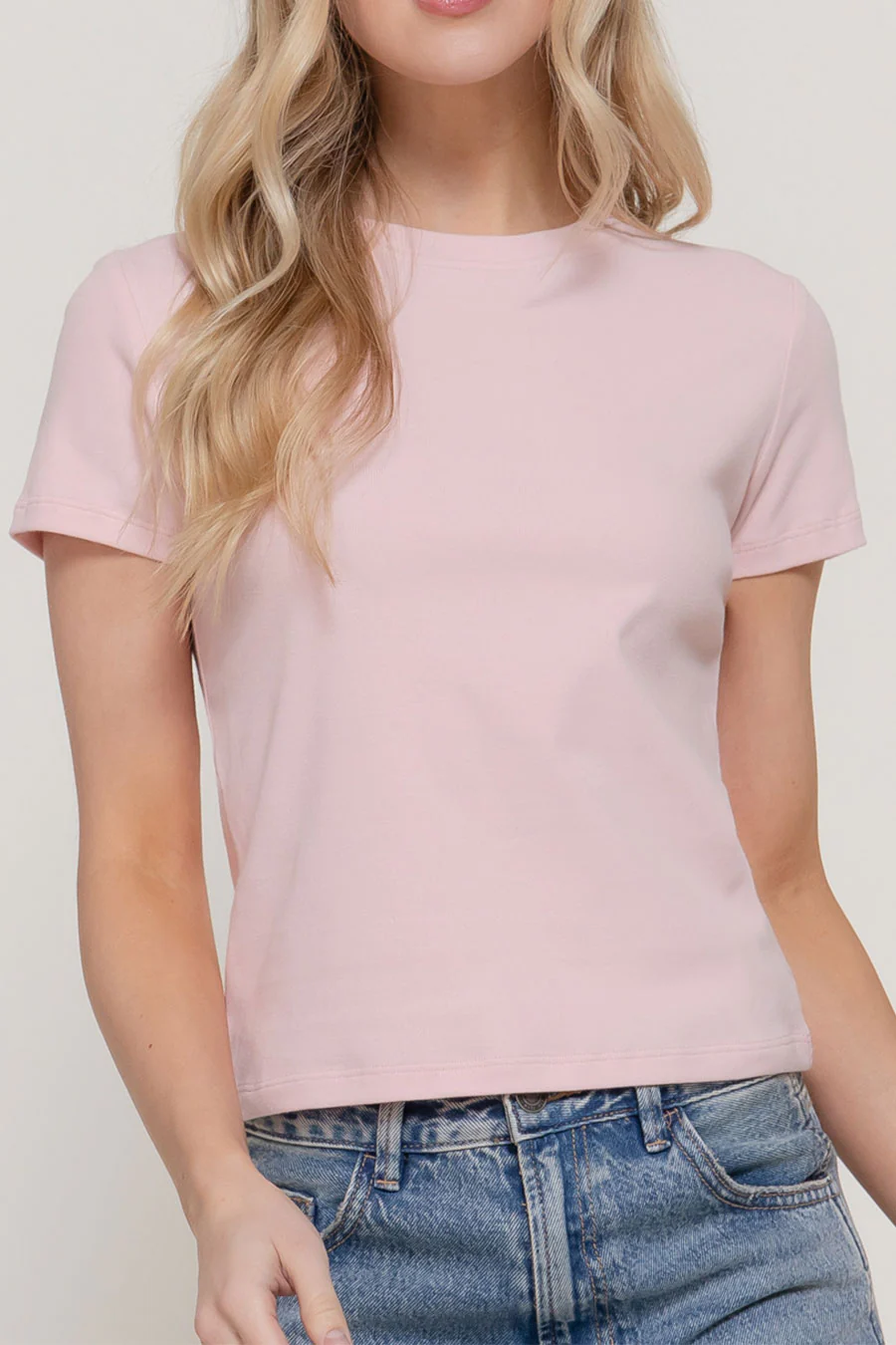 Basic Short Sleeve Crew Neck Rib Tee - Image 5