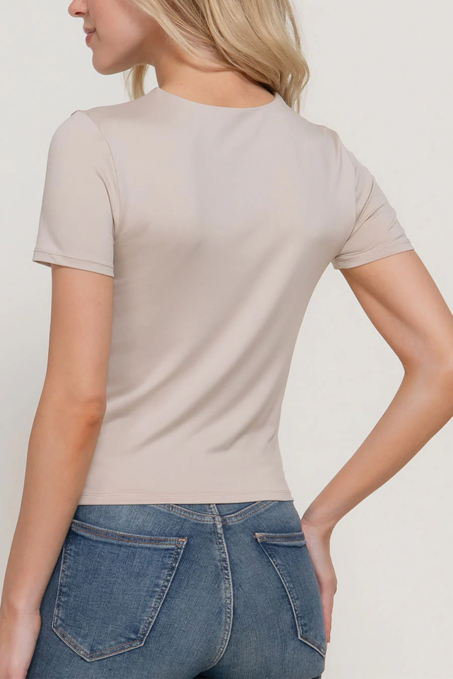 Basic Short Sleeve Double Layer ITY Knit Top - Image 5