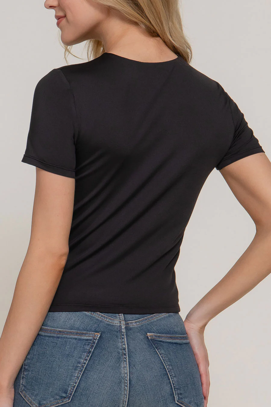 Basic Short Sleeve Double Layer ITY Knit Top - Image 7