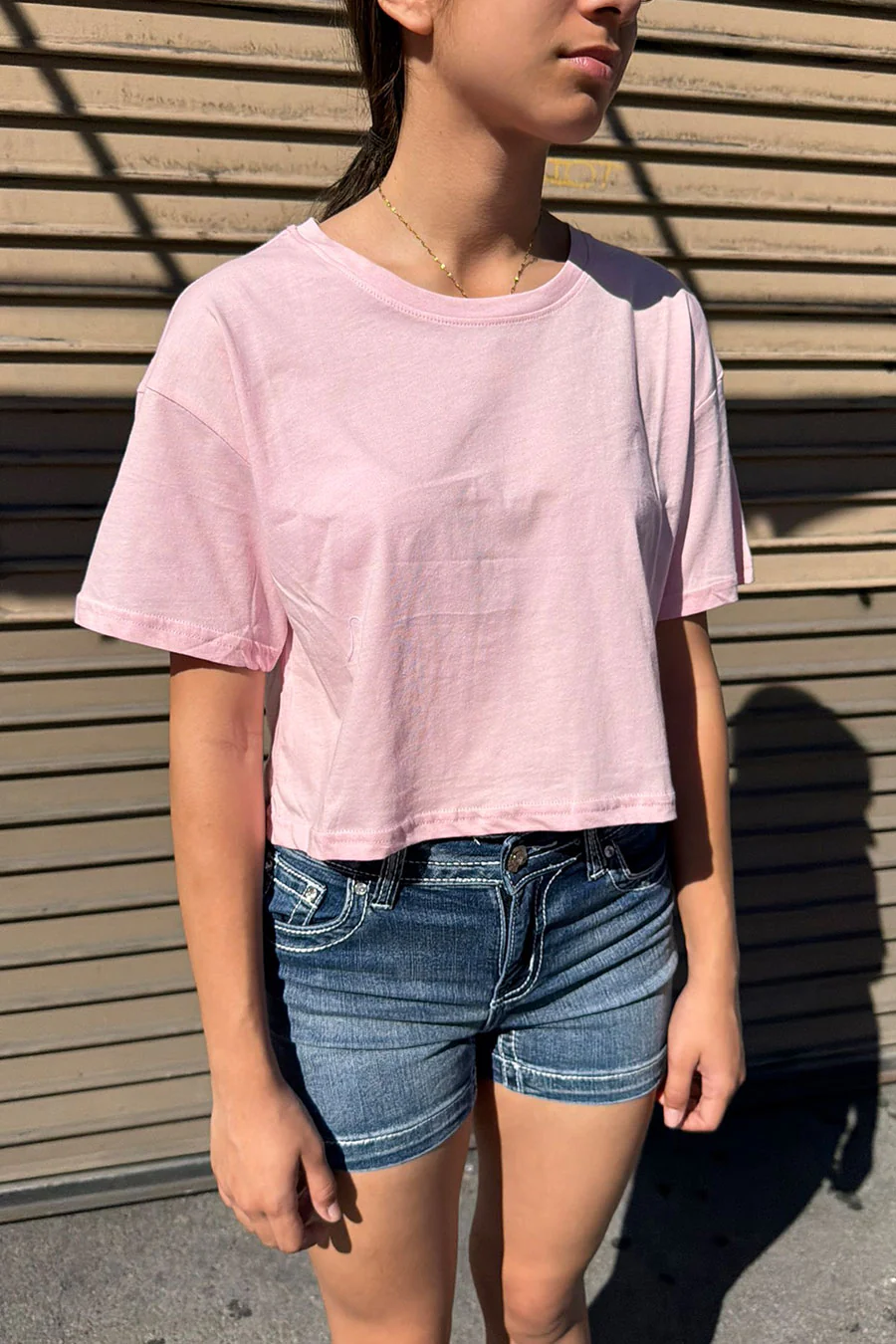 Basic Short Sleeve Oversize Crop Cotton Knit Tee