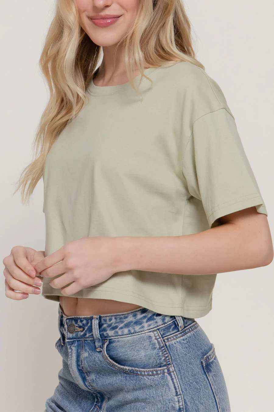 Basic Short Sleeve Oversize Crop Cotton Knit Tee - Image 12