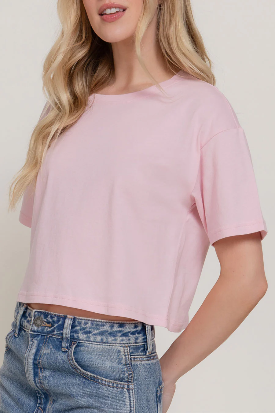 Basic Short Sleeve Oversize Crop Cotton Knit Tee - Image 13