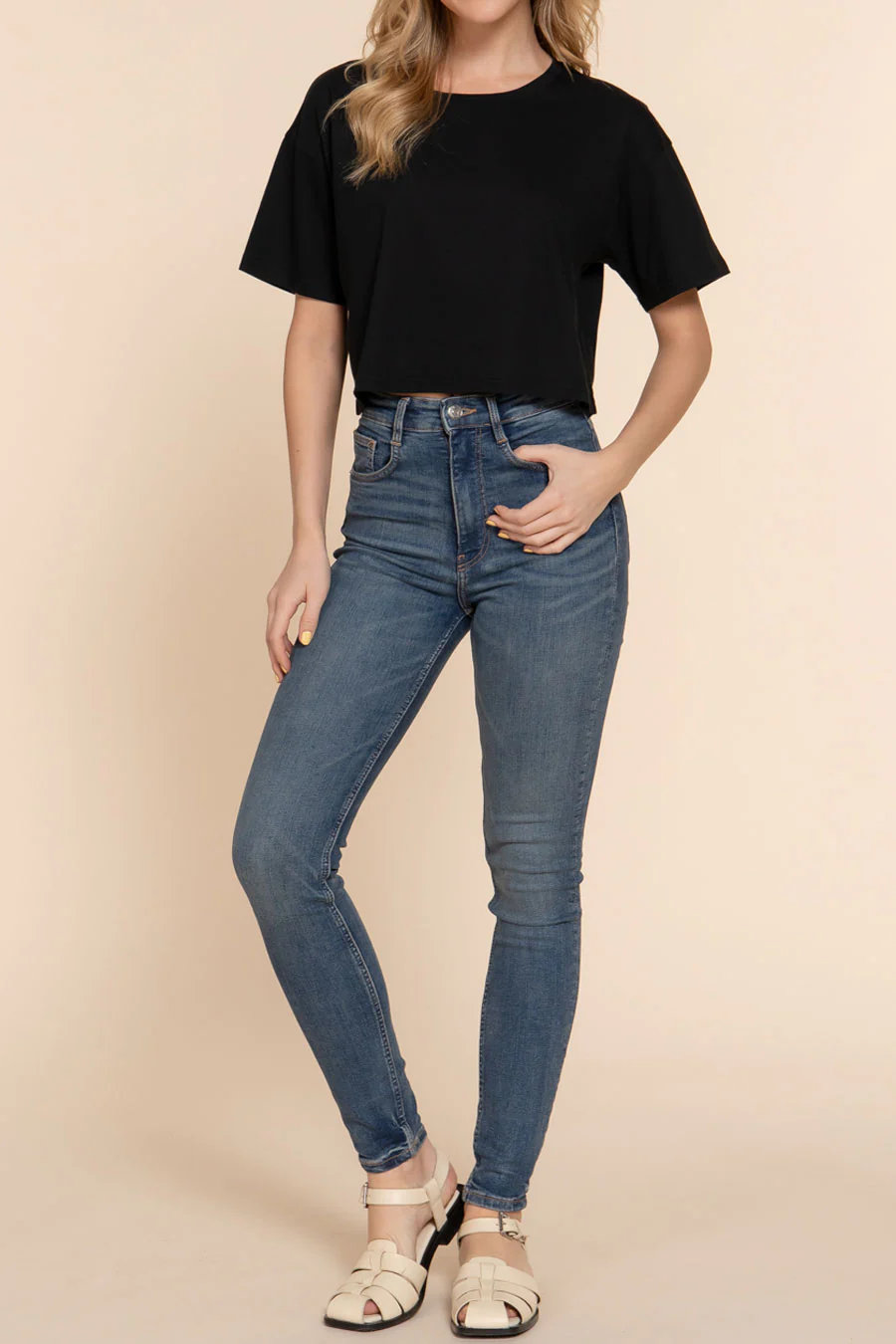 Basic Short Sleeve Oversize Crop Cotton Knit Tee - Image 18