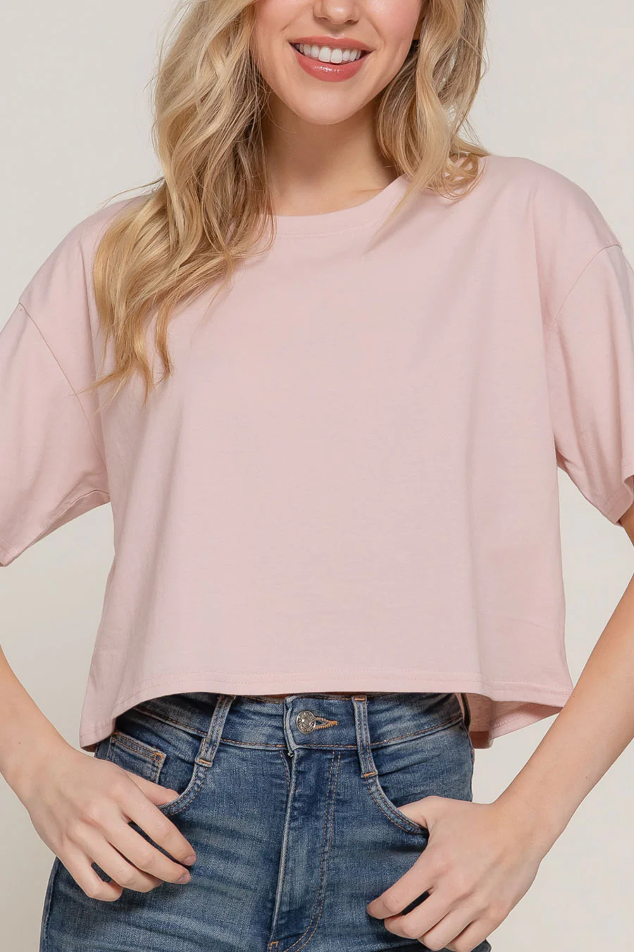Basic Short Sleeve Oversize Crop Cotton Knit Tee - Image 19