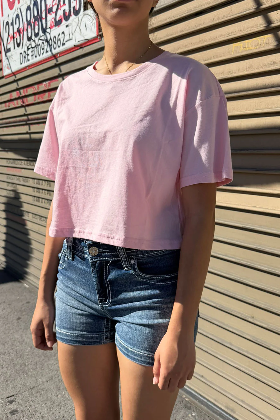 Basic Short Sleeve Oversize Crop Cotton Knit Tee - Image 3