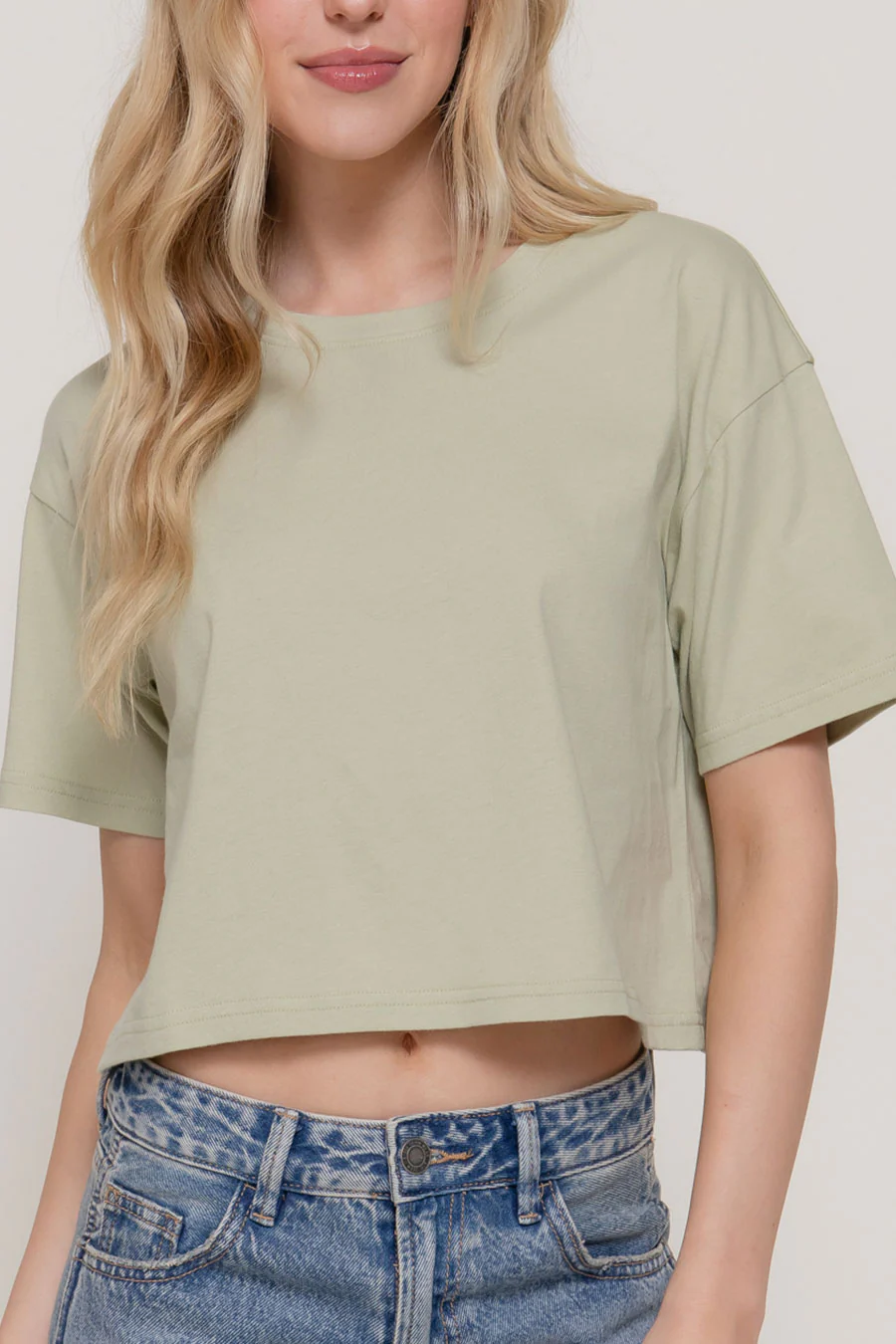 Basic Short Sleeve Oversize Crop Cotton Knit Tee - Image 6