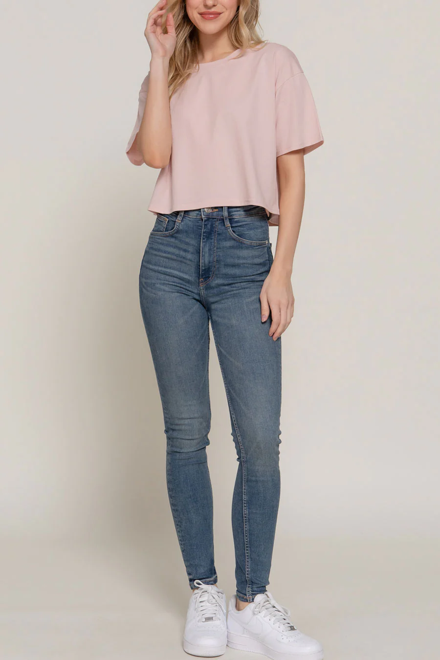 Basic Short Sleeve Oversize Crop Cotton Knit Tee - Image 9