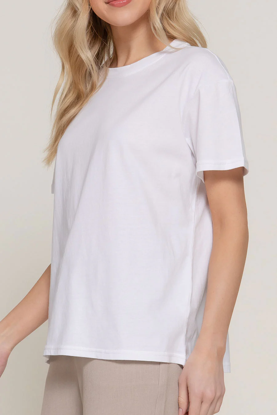 Basic Short Sleeve Round Neck Loose Fit Cotton Tee - Image 11