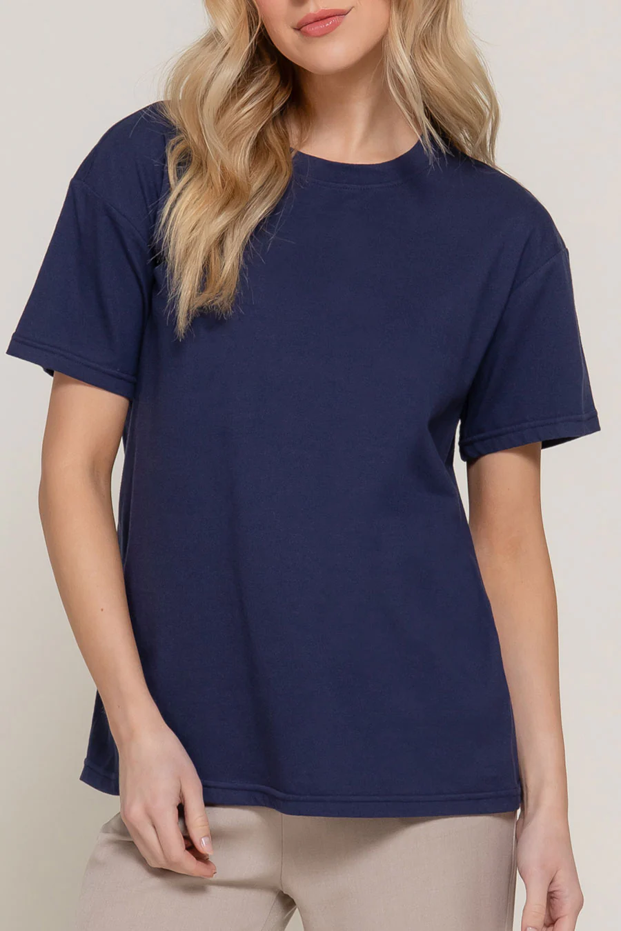 Basic Short Sleeve Round Neck Loose Fit Cotton Tee - Image 4