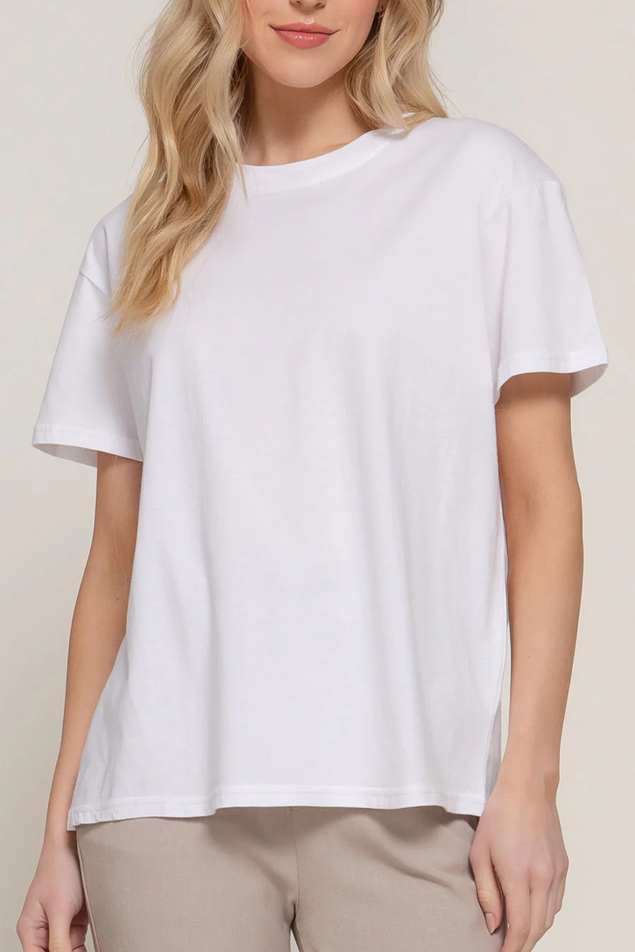 Basic Short Sleeve Round Neck Loose Fit Cotton Tee - Image 6