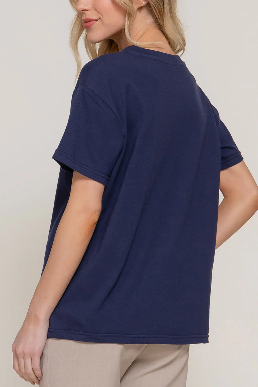 Basic Short Sleeve Round Neck Loose Fit Cotton Tee - Image 8